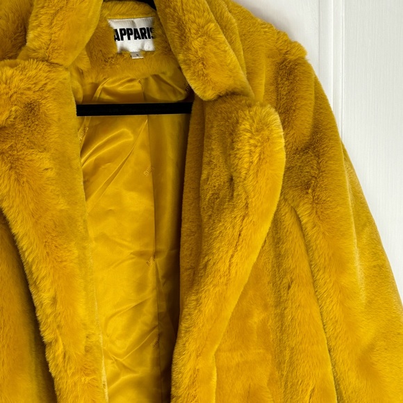 Yellow Faux Fur Popper Button Coat - Clarisa main image 1